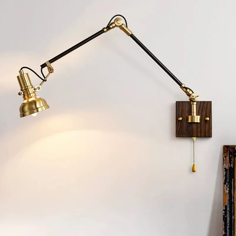 Retro Bedside Wall Lamp Mid-Century Industrial Style Wall Light for Living Room Bedroom Café Pull-Down Ambient Light