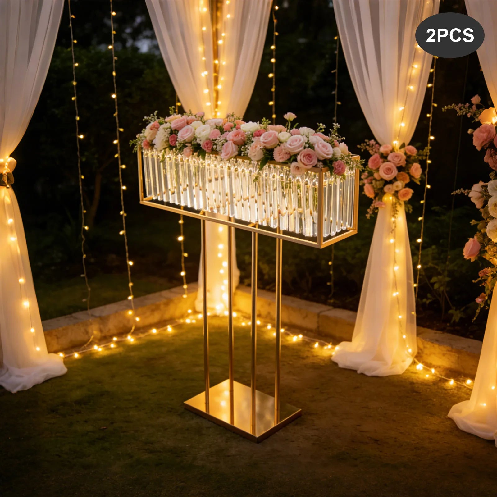 2pcs Tall Golden DIY Iron Frame Crystal Flower Stand for Wedding Centerpiece Luxury Event Sturdy Base Anti-tip Crystal Flower Display Rack Floor Tabletop Flower Holder Banquet Birthday Party Valentine's Day Floral Decor