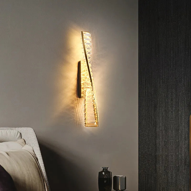 Gold Crystal Irregular Wall Lamp Luxury Modern LED Villa Hotel Corridor Bedside Sconce Light