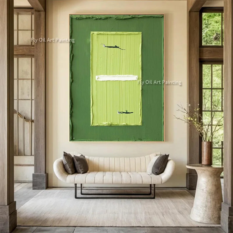 Light Green And White Abstract Canvas Artwork New Original Orange Brown Thick Oil Painting Simple Wall Art Decor For Living Room